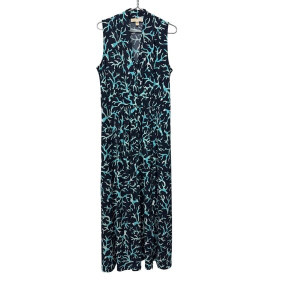 1X Michael Kors Ocean Coral Navy Turquoise Maxi Dress Cruise Beach Summer Knit - Picture 2 of 12